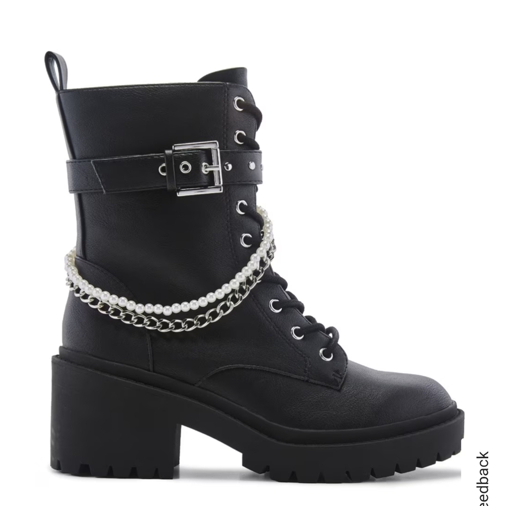 Jellypop Black Combat Boots with Chain Accent